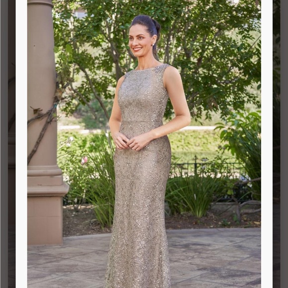 Mother of the Bride Beige Halter Gown - Picture 2 of 7